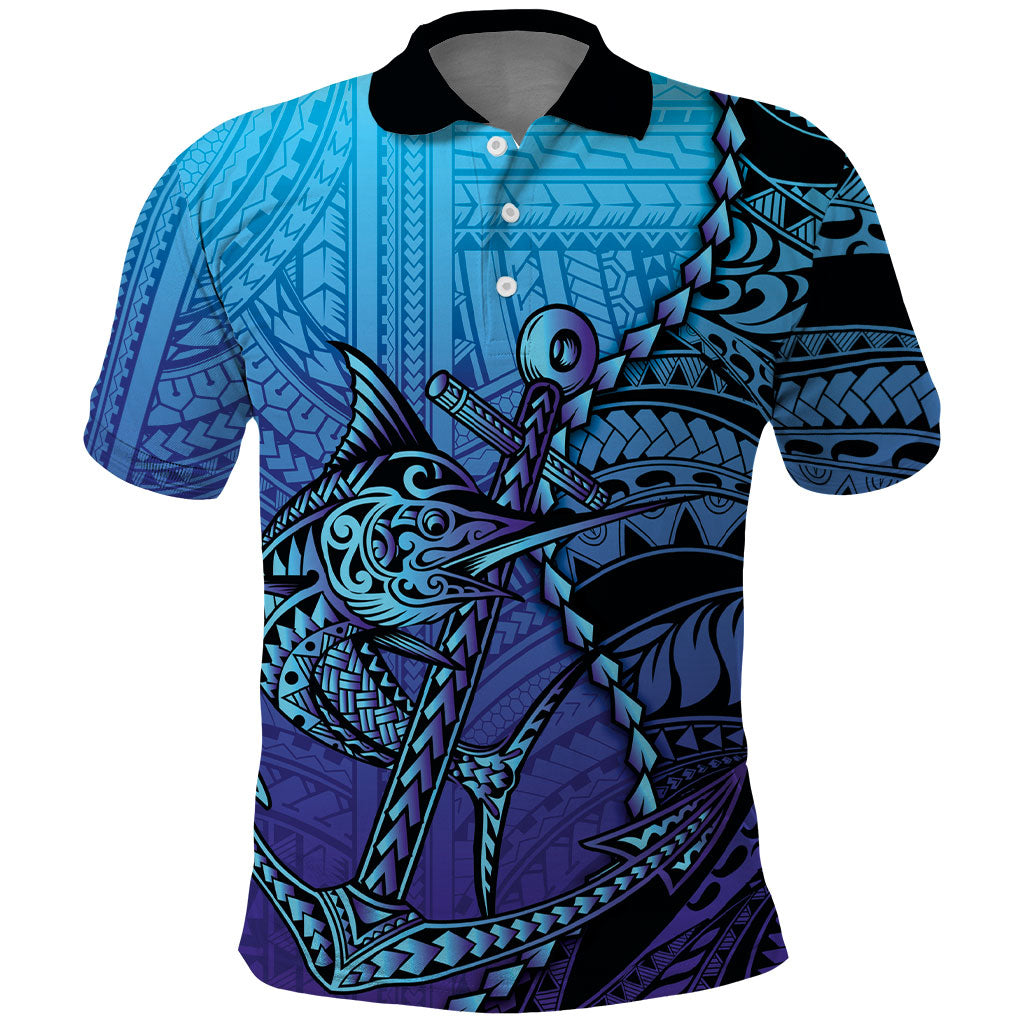Personalised Polynesia Blue Marlin Fishing Polo Shirt Marlin Anchor Tattoo Polynesian Pattern LT14 Purple - Polynesian Pride