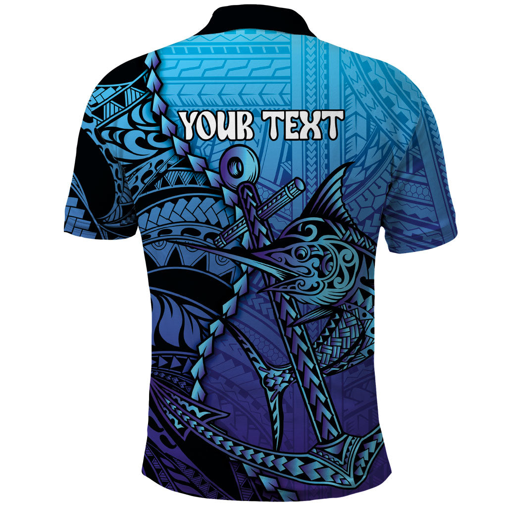 Personalised Polynesia Blue Marlin Fishing Polo Shirt Marlin Anchor Tattoo Polynesian Pattern LT14 - Polynesian Pride