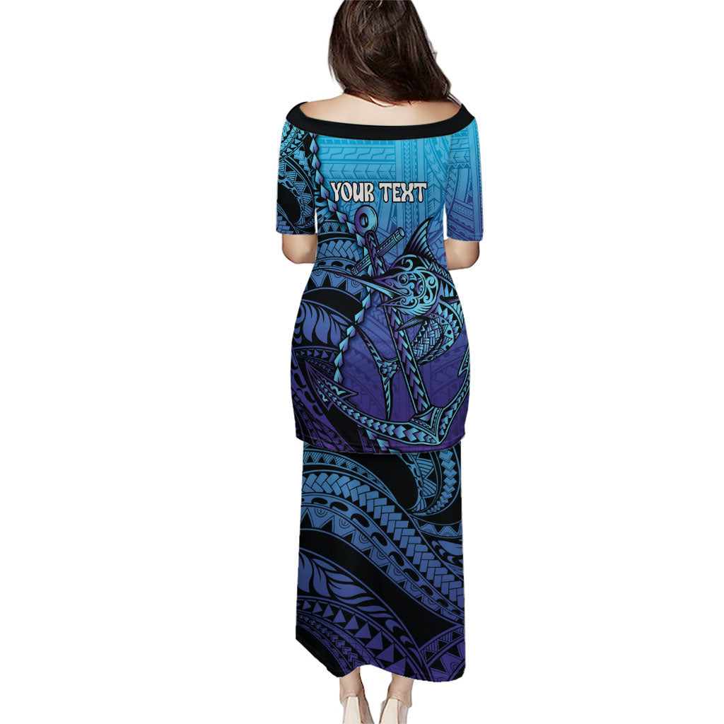 Personalised Polynesia Blue Marlin Fishing Puletasi Marlin Anchor Tattoo Polynesian Pattern LT14 - Polynesian Pride