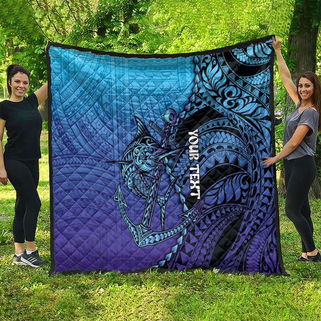 Personalised Polynesia Blue Marlin Fishing Quilt Marlin Anchor Tattoo Polynesian Pattern LT14 - Polynesian Pride