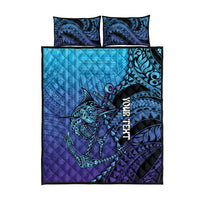 Personalised Polynesia Blue Marlin Fishing Quilt Bed Set Marlin Anchor Tattoo Polynesian Pattern