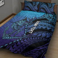 Personalised Polynesia Blue Marlin Fishing Quilt Bed Set Marlin Anchor Tattoo Polynesian Pattern