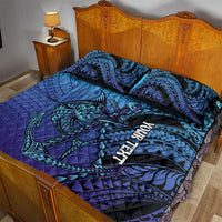 Personalised Polynesia Blue Marlin Fishing Quilt Bed Set Marlin Anchor Tattoo Polynesian Pattern