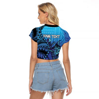 Personalised Polynesia Blue Marlin Fishing Raglan Cropped T Shirt Marlin Anchor Tattoo Polynesian Pattern LT14 - Polynesian Pride