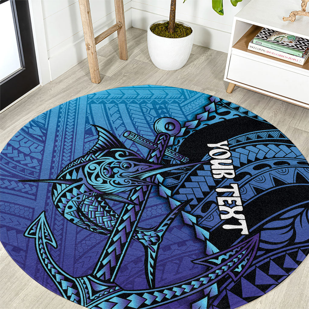 Personalised Polynesia Blue Marlin Fishing Round Carpet Marlin Anchor Tattoo Polynesian Pattern LT14 Purple - Polynesian Pride