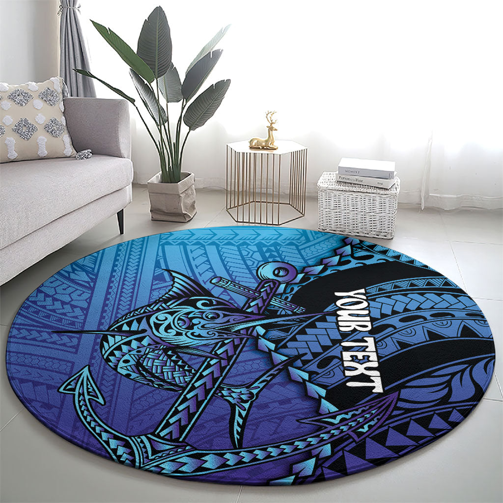 Personalised Polynesia Blue Marlin Fishing Round Carpet Marlin Anchor Tattoo Polynesian Pattern LT14 - Polynesian Pride