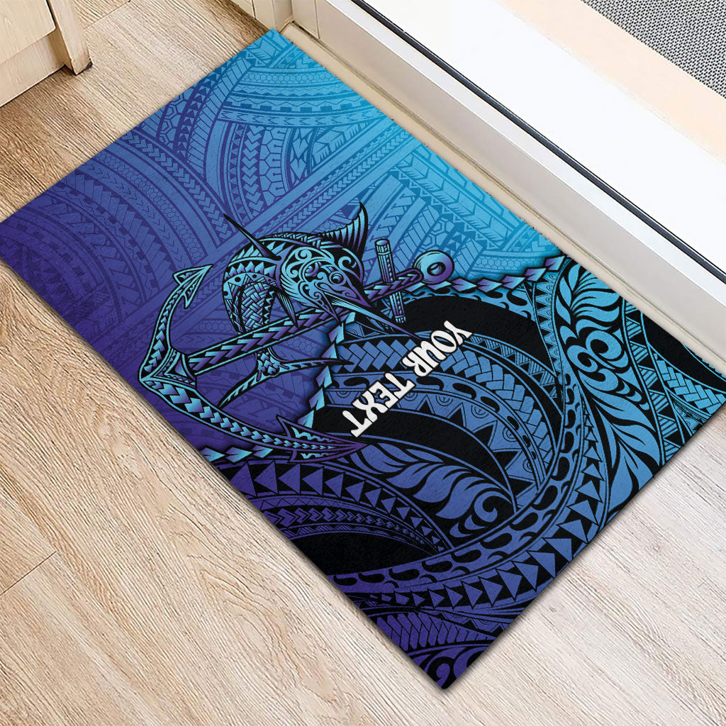 Personalised Polynesia Blue Marlin Fishing Rubber Doormat Marlin Anchor Tattoo Polynesian Pattern LT14 - Polynesian Pride