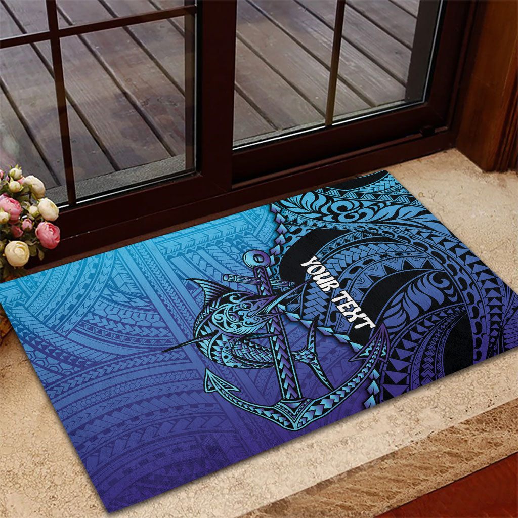 Personalised Polynesia Blue Marlin Fishing Rubber Doormat Marlin Anchor Tattoo Polynesian Pattern LT14 - Polynesian Pride