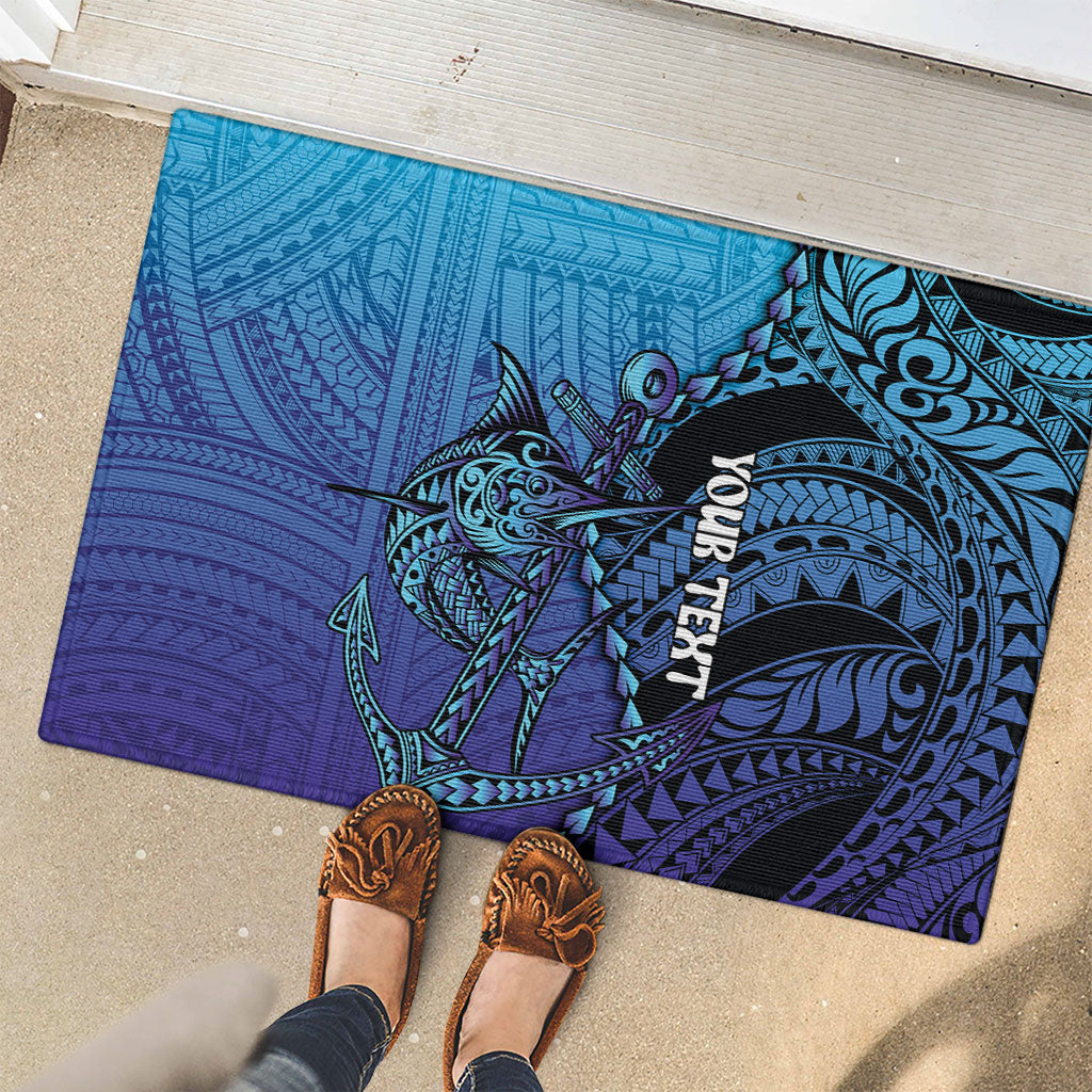 Personalised Polynesia Blue Marlin Fishing Rubber Doormat Marlin Anchor Tattoo Polynesian Pattern LT14 - Polynesian Pride