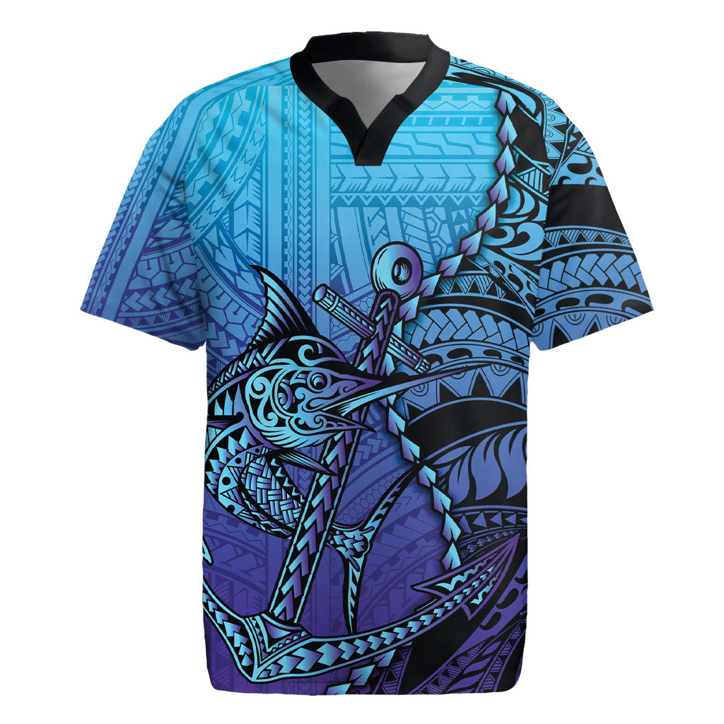 Personalised Polynesia Blue Marlin Fishing Rugby Jersey Marlin Anchor Tattoo Polynesian Pattern LT14 Purple - Polynesian Pride