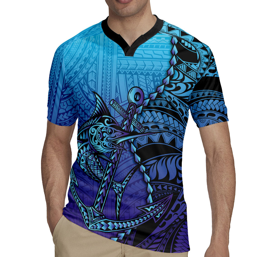 Personalised Polynesia Blue Marlin Fishing Rugby Jersey Marlin Anchor Tattoo Polynesian Pattern LT14 - Polynesian Pride