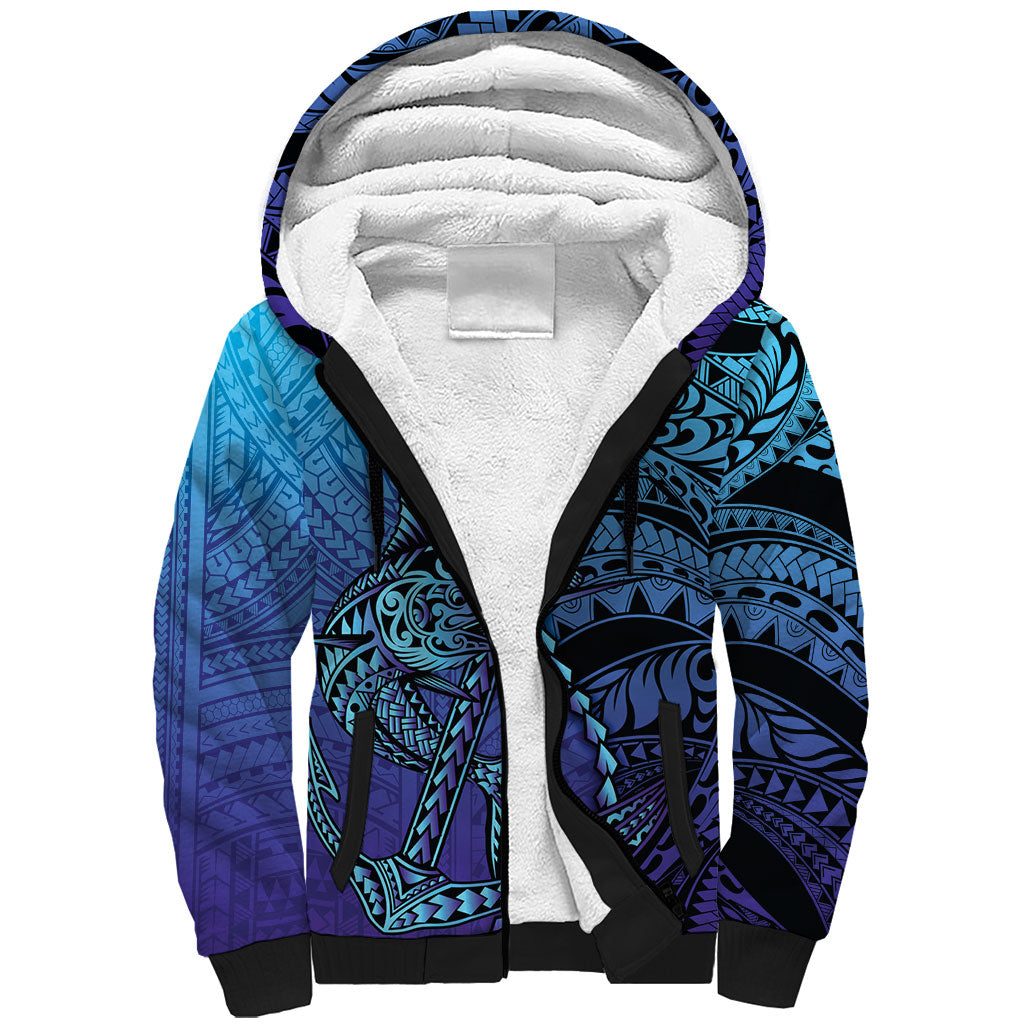 Personalised Polynesia Blue Marlin Fishing Sherpa Hoodie Marlin Anchor Tattoo Polynesian Pattern LT14 Unisex Purple - Polynesian Pride