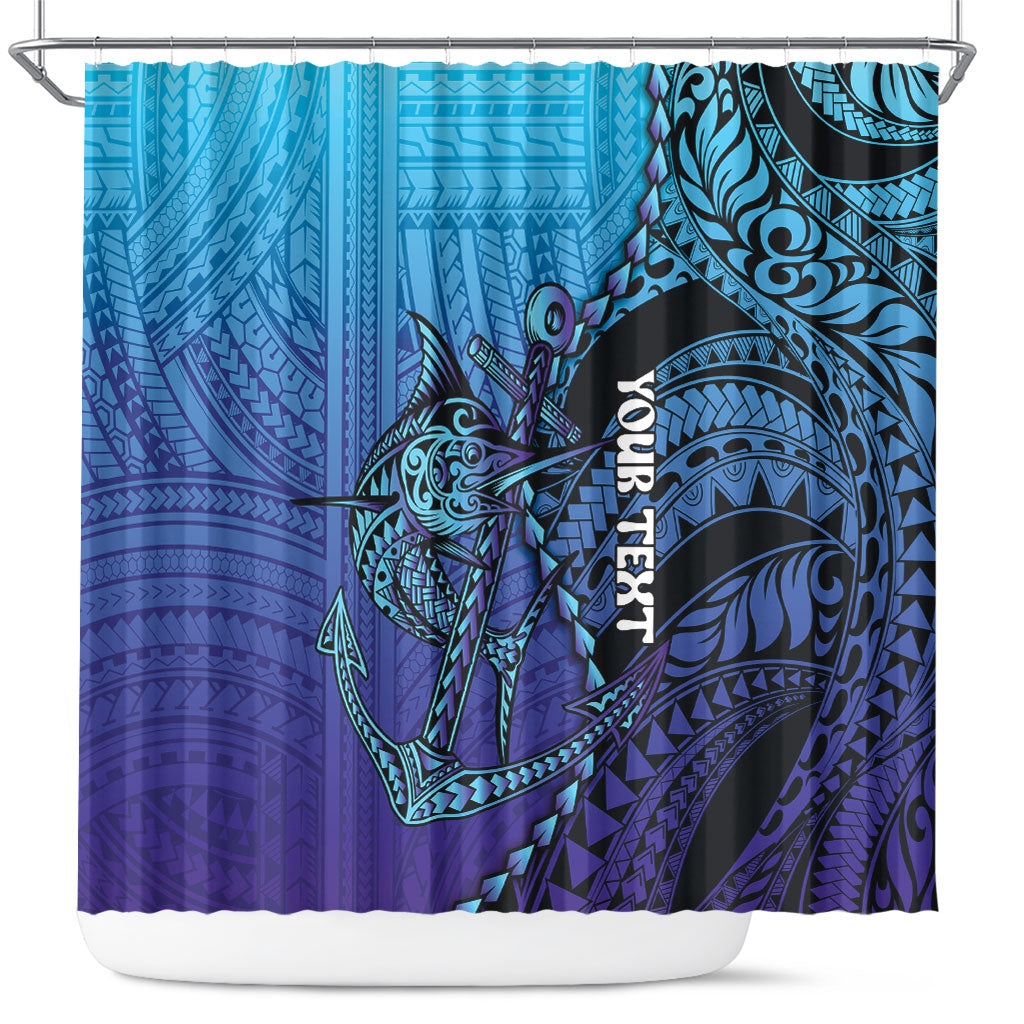 Personalised Polynesia Blue Marlin Fishing Shower Curtain Marlin Anchor Tattoo Polynesian Pattern LT14 Purple - Polynesian Pride
