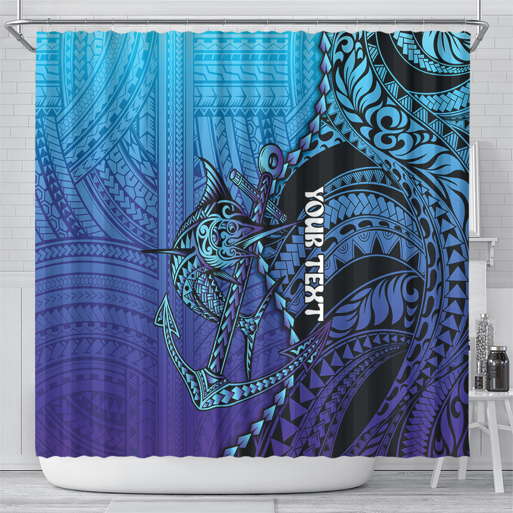 Personalised Polynesia Blue Marlin Fishing Shower Curtain Marlin Anchor Tattoo Polynesian Pattern LT14 - Polynesian Pride