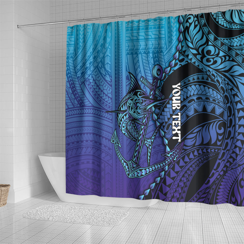 Personalised Polynesia Blue Marlin Fishing Shower Curtain Marlin Anchor Tattoo Polynesian Pattern LT14 - Polynesian Pride