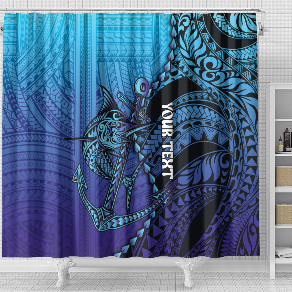 Personalised Polynesia Blue Marlin Fishing Shower Curtain Marlin Anchor Tattoo Polynesian Pattern LT14 - Polynesian Pride