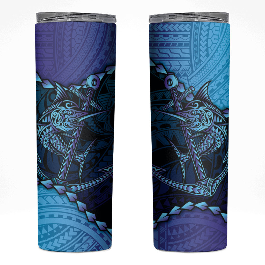 Personalised Polynesia Blue Marlin Fishing Skinny Tumbler Marlin Anchor Tattoo Polynesian Pattern LT14 Purple - Polynesian Pride