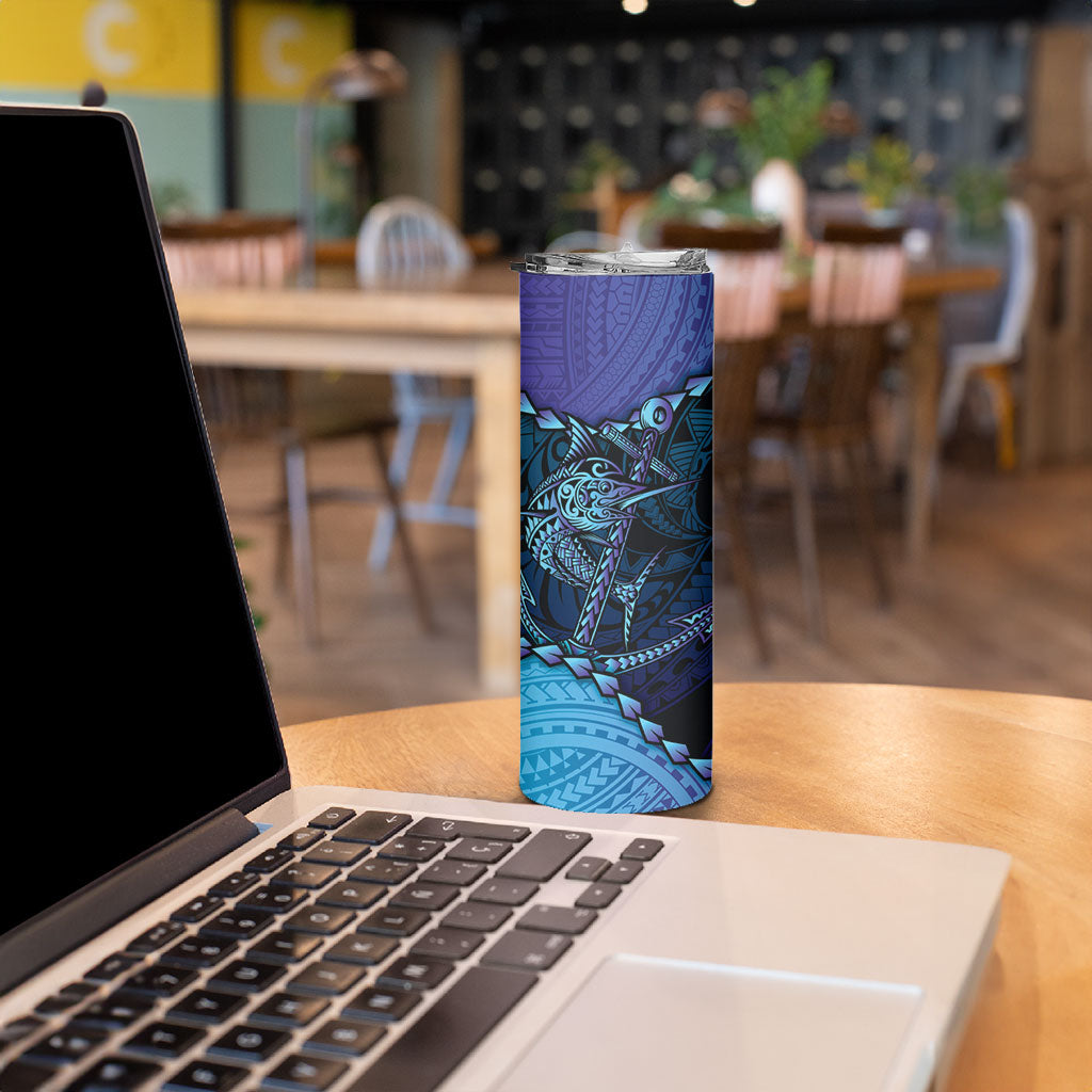 Personalised Polynesia Blue Marlin Fishing Skinny Tumbler Marlin Anchor Tattoo Polynesian Pattern LT14 - Polynesian Pride