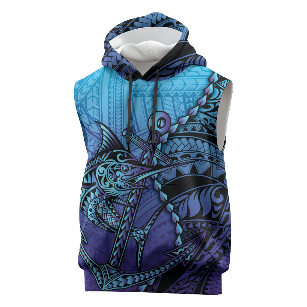 Personalised Polynesia Blue Marlin Fishing Sleeveless Hoodie Marlin Anchor Tattoo Polynesian Pattern LT14 Purple - Polynesian Pride