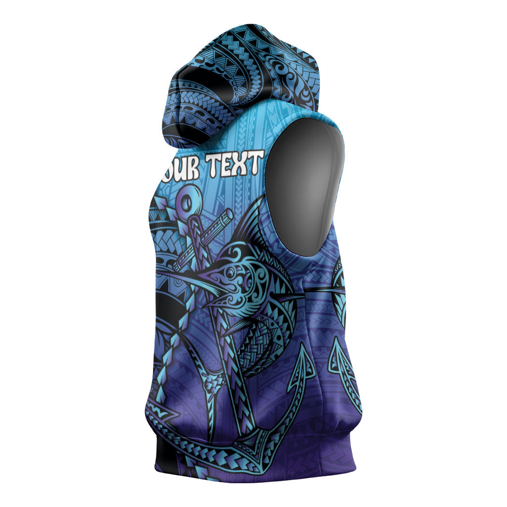 Personalised Polynesia Blue Marlin Fishing Sleeveless Hoodie Marlin Anchor Tattoo Polynesian Pattern LT14 - Polynesian Pride