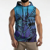 Personalised Polynesia Blue Marlin Fishing Sleeveless Hoodie Marlin Anchor Tattoo Polynesian Pattern LT14 - Polynesian Pride
