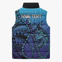 Personalised Polynesia Blue Marlin Fishing Sleeveless Puffer Jacket Marlin Anchor Tattoo Polynesian Pattern LT14 - Polynesian Pride
