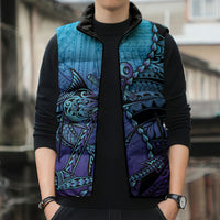 Personalised Polynesia Blue Marlin Fishing Sleeveless Puffer Jacket Marlin Anchor Tattoo Polynesian Pattern LT14 - Polynesian Pride