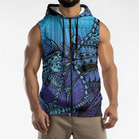 Personalised Polynesia Blue Marlin Fishing Sleeveless Zip Hoodie Marlin Anchor Tattoo Polynesian Pattern LT14 - Polynesian Pride