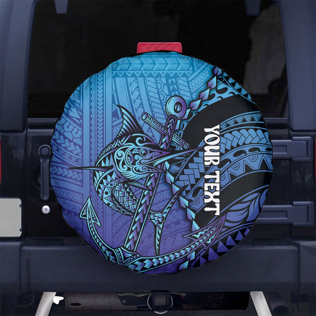 Personalised Polynesia Blue Marlin Fishing Spare Tire Cover Marlin Anchor Tattoo Polynesian Pattern LT14 No hole Purple - Polynesian Pride