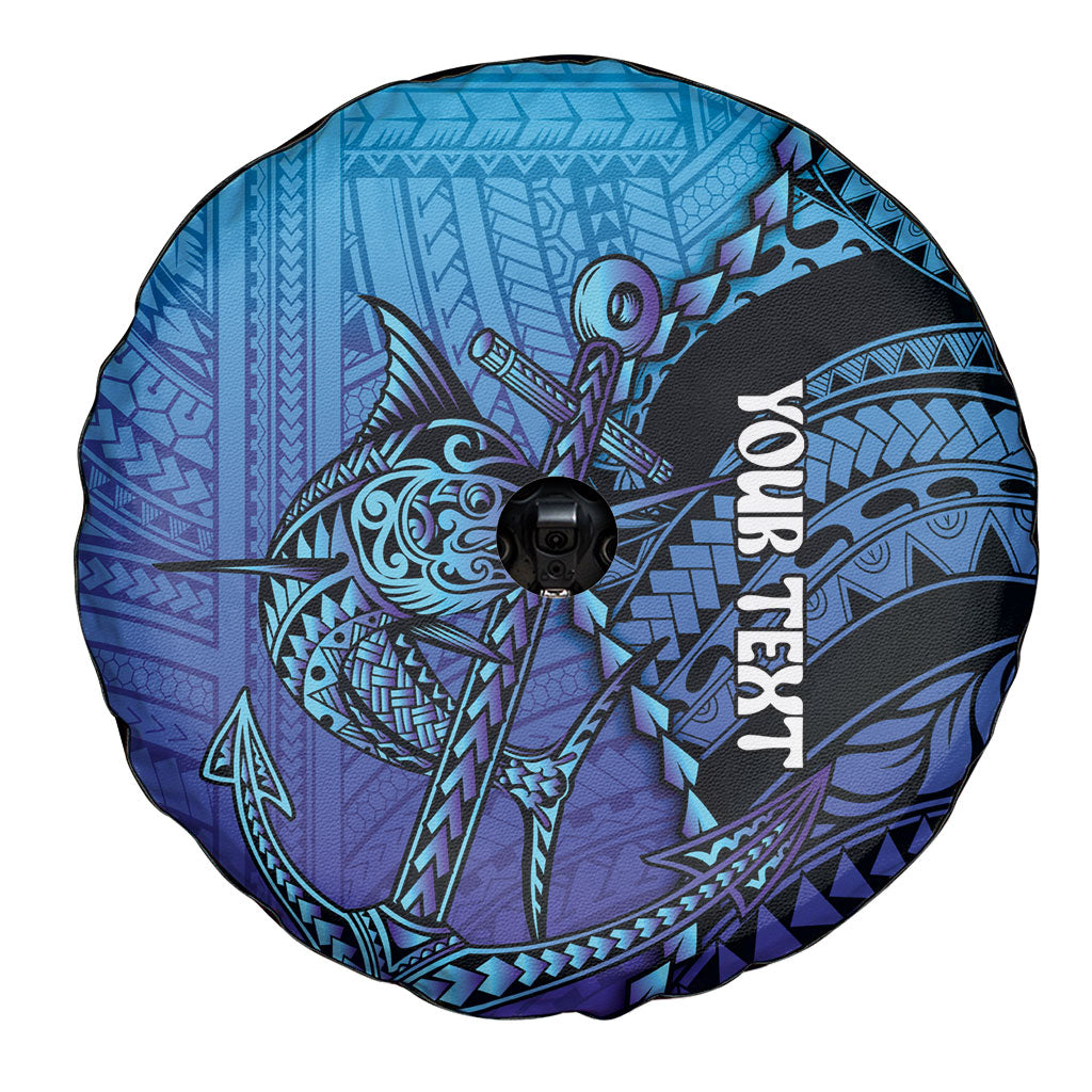 Personalised Polynesia Blue Marlin Fishing Spare Tire Cover Marlin Anchor Tattoo Polynesian Pattern LT14 - Polynesian Pride