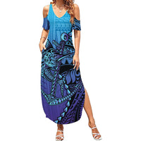 Personalised Polynesia Blue Marlin Fishing Summer Maxi Dress Marlin Anchor Tattoo Polynesian Pattern LT14 Women Purple - Polynesian Pride