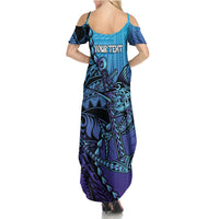 Personalised Polynesia Blue Marlin Fishing Summer Maxi Dress Marlin Anchor Tattoo Polynesian Pattern LT14 - Polynesian Pride
