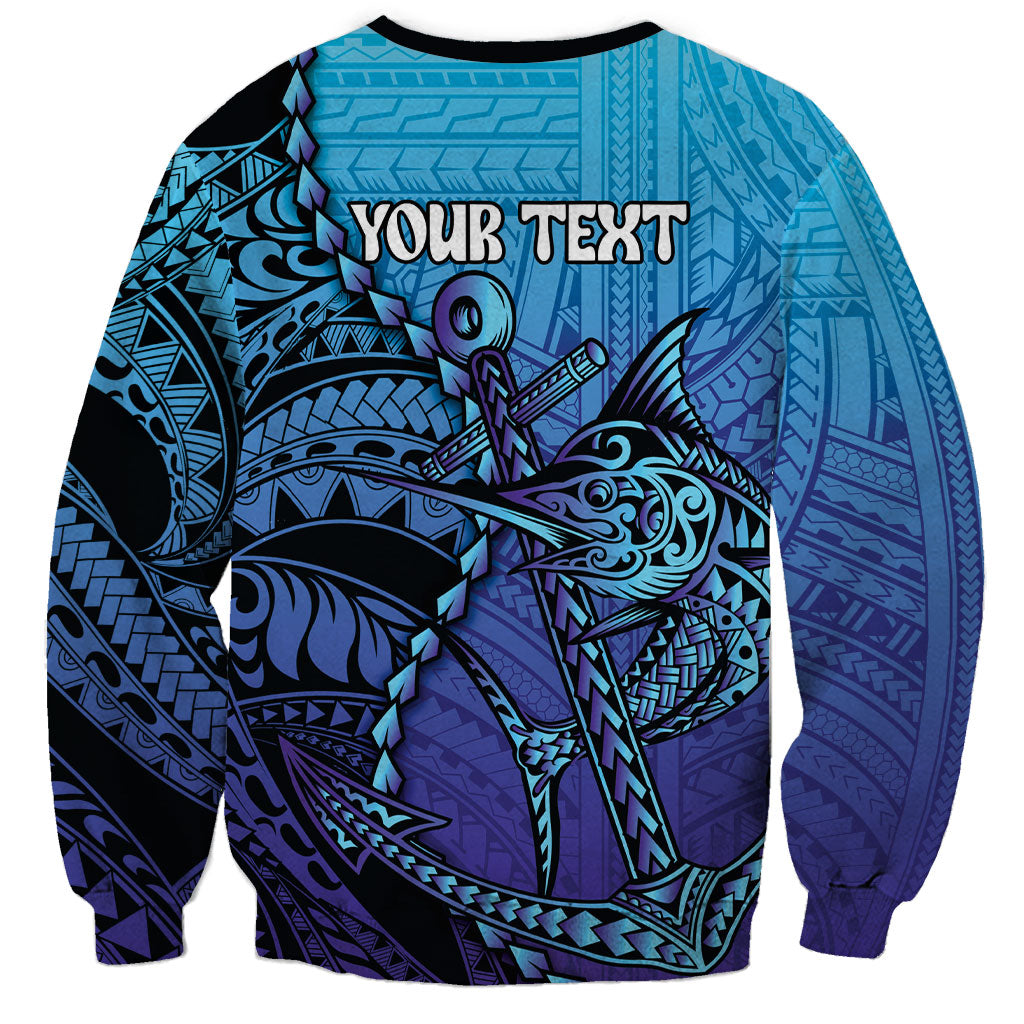 Personalised Polynesia Blue Marlin Fishing Sweatshirt Marlin Anchor Tattoo Polynesian Pattern LT14 - Polynesian Pride