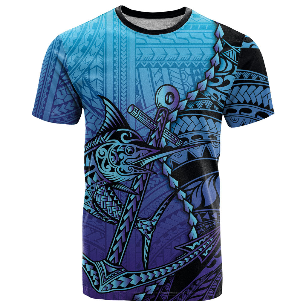 Personalised Polynesia Blue Marlin Fishing T Shirt Marlin Anchor Tattoo Polynesian Pattern