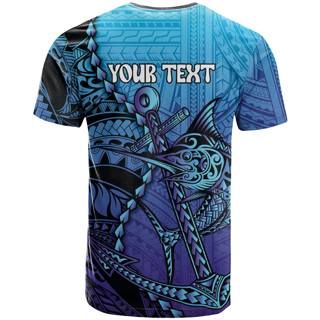 Personalised Polynesia Blue Marlin Fishing T Shirt Marlin Anchor Tattoo Polynesian Pattern