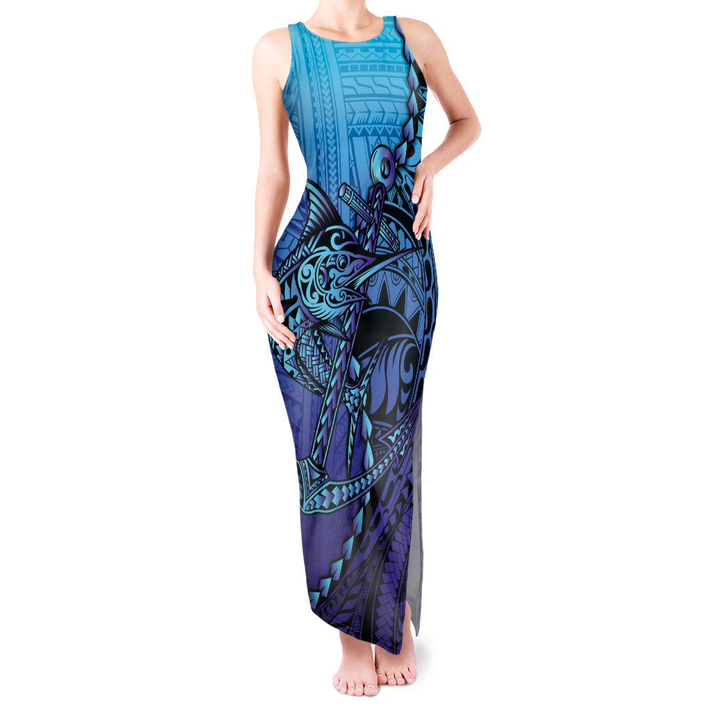 Personalised Polynesia Blue Marlin Fishing Tank Maxi Dress Marlin Anchor Tattoo Polynesian Pattern LT14 Women Purple - Polynesian Pride