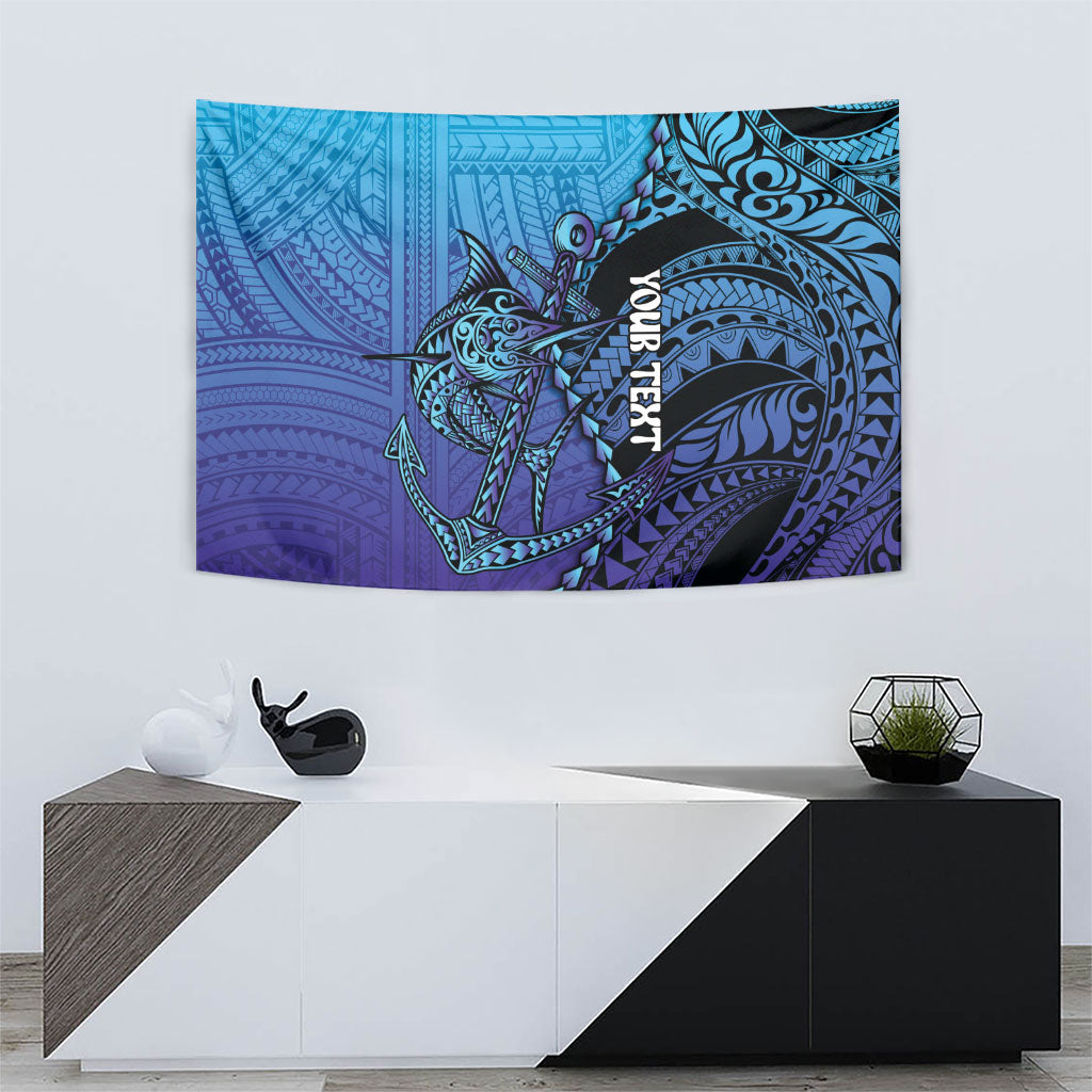 Personalised Polynesia Blue Marlin Fishing Tapestry Marlin Anchor Tattoo Polynesian Pattern