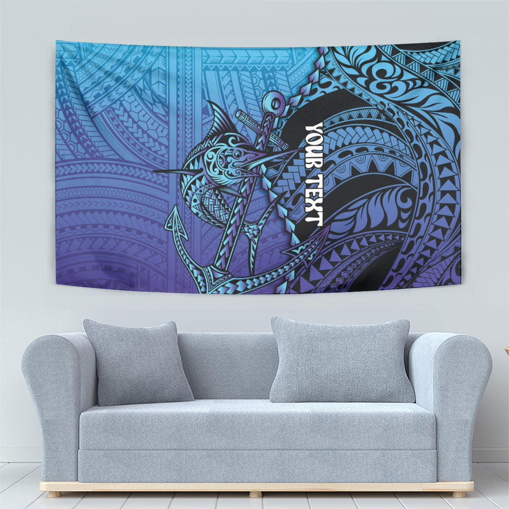 Personalised Polynesia Blue Marlin Fishing Tapestry Marlin Anchor Tattoo Polynesian Pattern