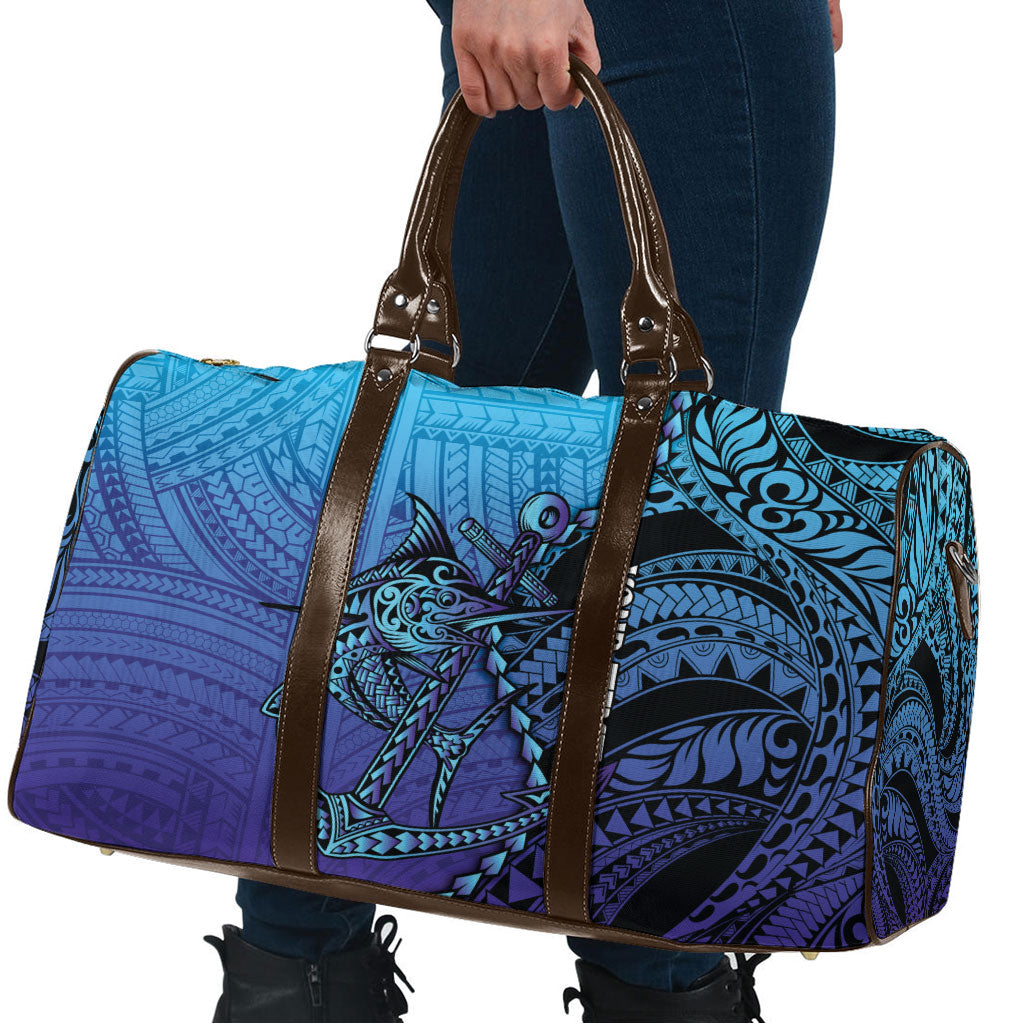 Personalised Polynesia Blue Marlin Fishing Travel Bag Marlin Anchor Tattoo Polynesian Pattern LT14 - Polynesian Pride