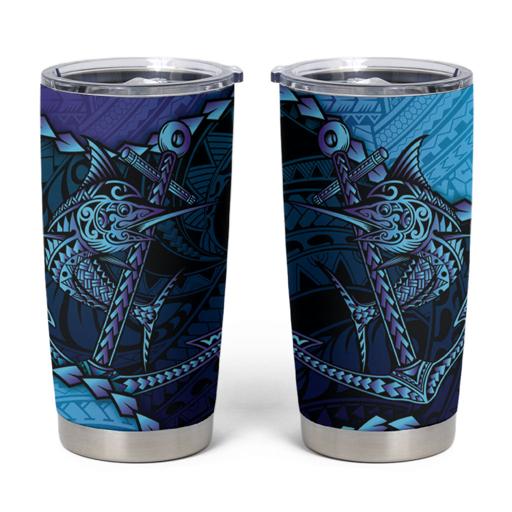 Personalised Polynesia Blue Marlin Fishing Tumbler Cup Marlin Anchor Tattoo Polynesian Pattern