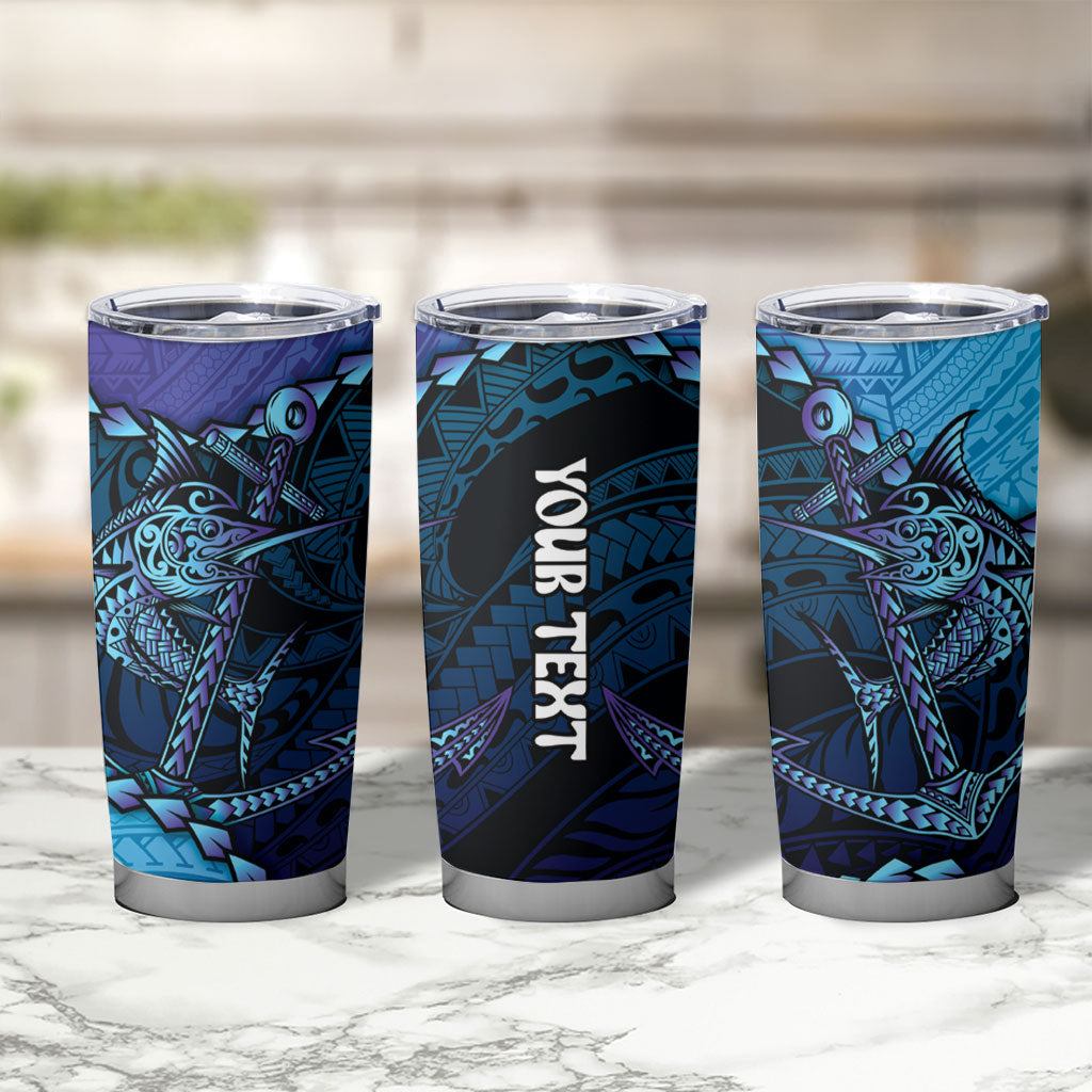 Personalised Polynesia Blue Marlin Fishing Tumbler Cup Marlin Anchor Tattoo Polynesian Pattern