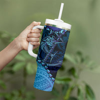 Personalised Polynesia Blue Marlin Fishing Tumbler With Handle Marlin Anchor Tattoo Polynesian Pattern LT14 - Polynesian Pride