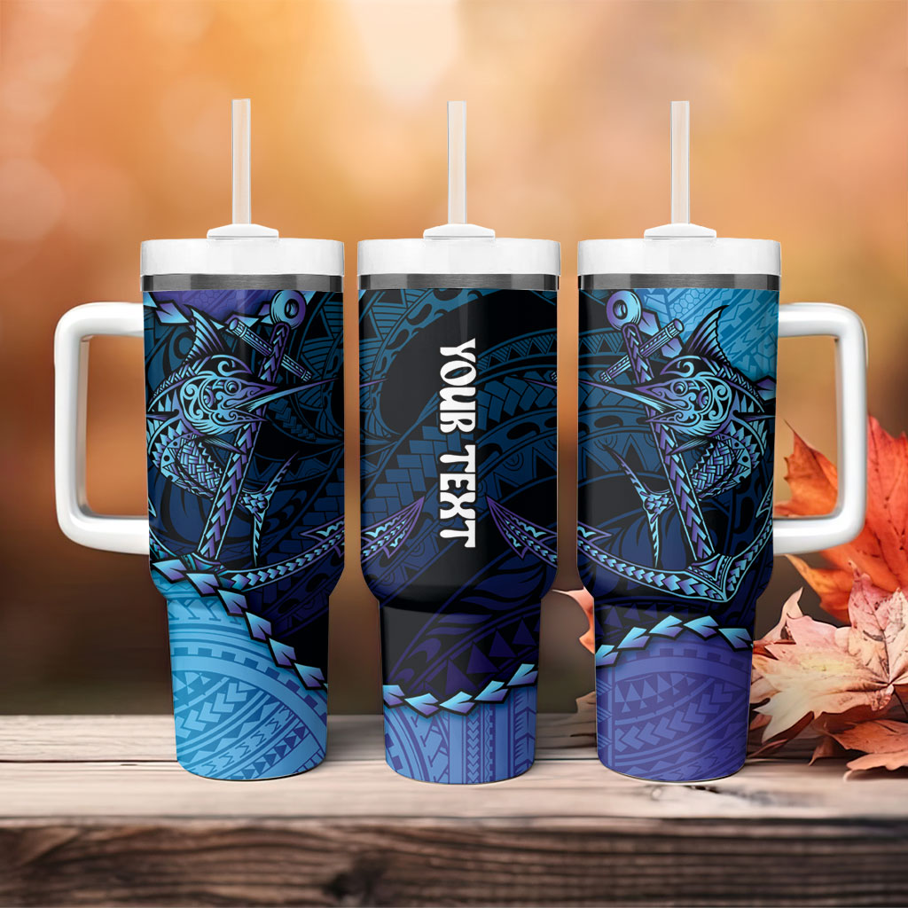 Personalised Polynesia Blue Marlin Fishing Tumbler With Handle Marlin Anchor Tattoo Polynesian Pattern LT14 - Polynesian Pride