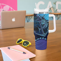 Personalised Polynesia Blue Marlin Fishing Tumbler With Handle Marlin Anchor Tattoo Polynesian Pattern LT14 - Polynesian Pride