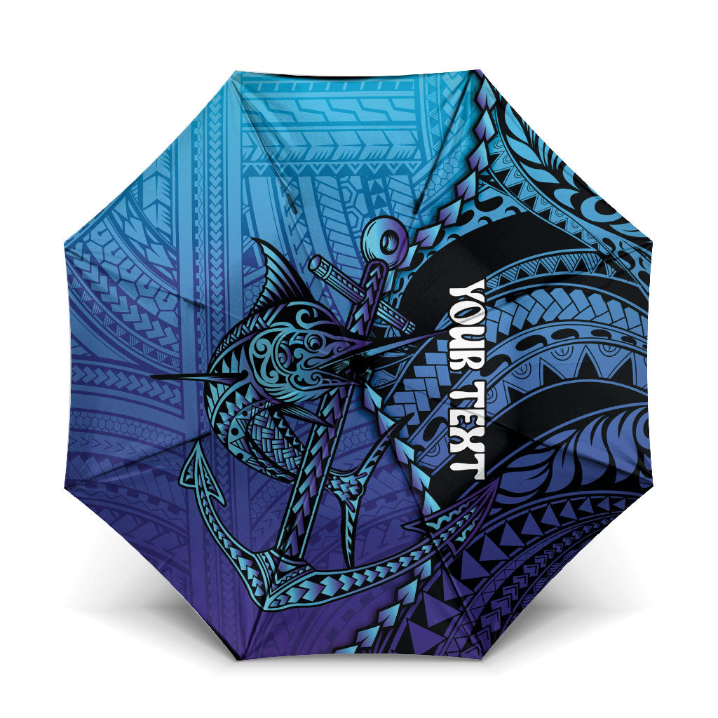 Personalised Polynesia Blue Marlin Fishing Umbrella Marlin Anchor Tattoo Polynesian Pattern LT14 One Size Folded 11.42 inch Opened Diameter 37.4 inch Purple - Polynesian Pride