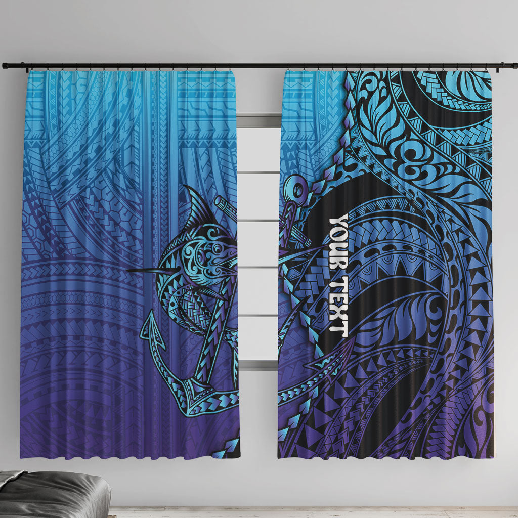 Personalised Polynesia Blue Marlin Fishing Window Curtain Marlin Anchor Tattoo Polynesian Pattern LT14 With Hooks Purple - Polynesian Pride