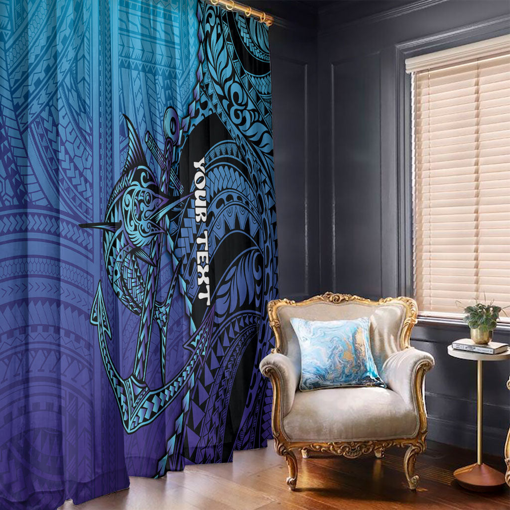 Personalised Polynesia Blue Marlin Fishing Window Curtain Marlin Anchor Tattoo Polynesian Pattern LT14 - Polynesian Pride