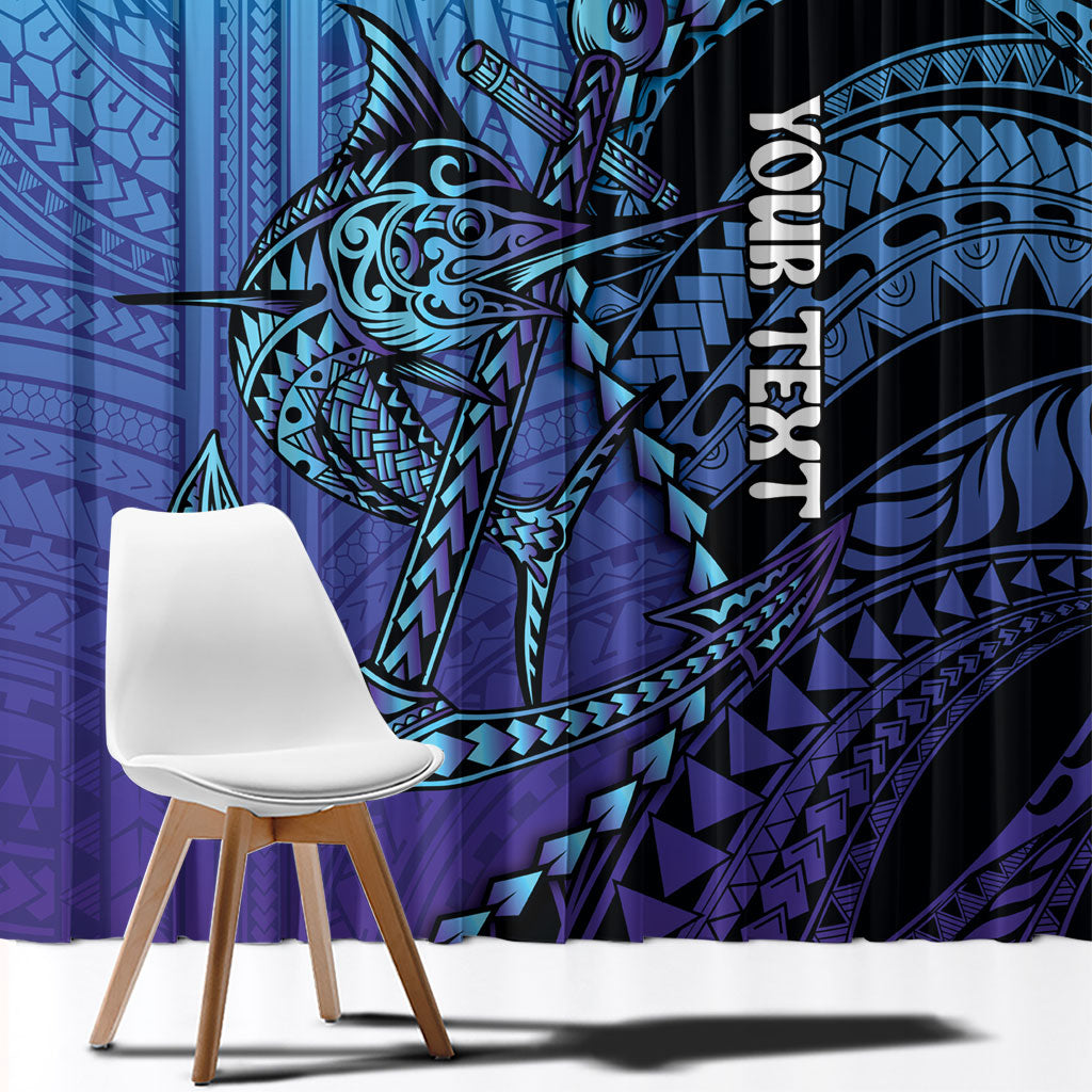 Personalised Polynesia Blue Marlin Fishing Window Curtain Marlin Anchor Tattoo Polynesian Pattern LT14 - Polynesian Pride