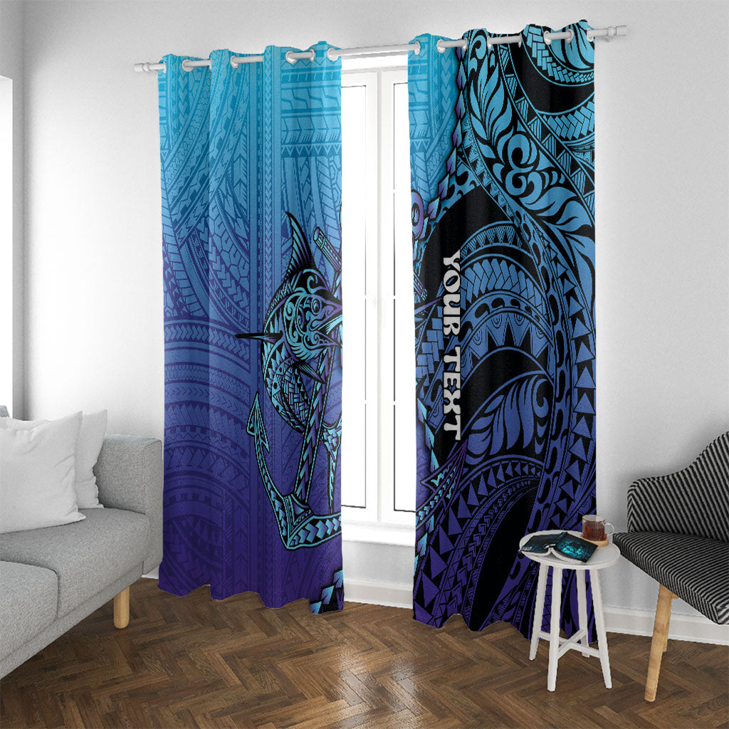 Personalised Polynesia Blue Marlin Fishing Window Curtain Marlin Anchor Tattoo Polynesian Pattern LT14 With Grommets Purple - Polynesian Pride