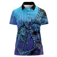 Personalised Polynesia Blue Marlin Fishing Women Polo Shirt Marlin Anchor Tattoo Polynesian Pattern